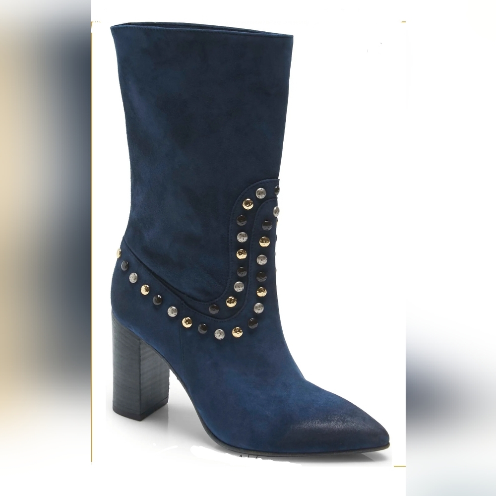 Western Chic Free People Blue Suede Studded Boots - Picture 6 of 8